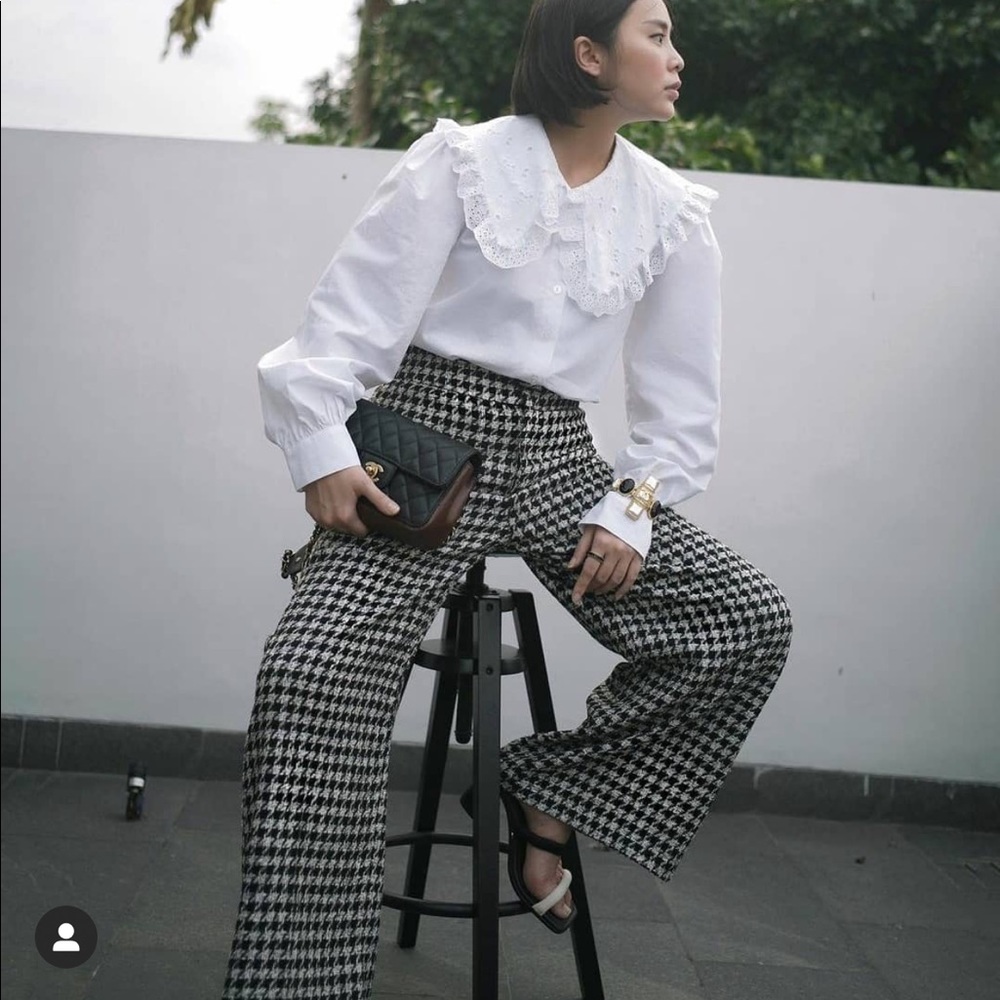 NWT ZARA BLACK WHITE HOUNDSTOOTH PANTS BLOGGERS FAVORITE OLD MONEY STYLE - Picture 10 of 16